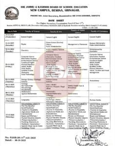 JKBOSE Class 11th Date Sheet 2025 for Kashmir Division – Download PDF 1 JKBOSE Class 11th Date Sheet 2025 for Kashmir Division – Download PDF