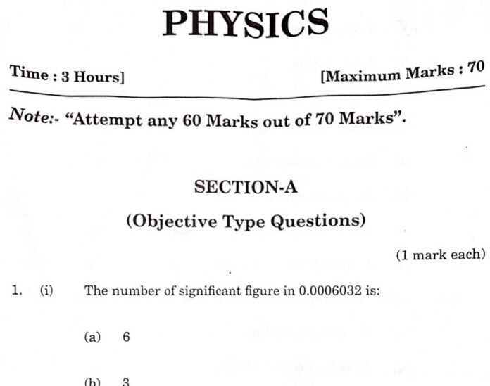 JKBOSE Class 11th Physics Question Paper 2025 – Download PDF