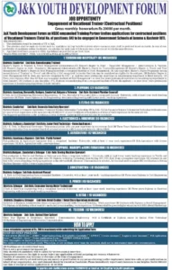 JK Youth Development Forum Recruitment 2026: Apply Online for 84 Vocational Trainer Posts