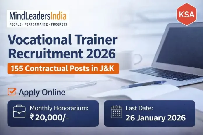 MindLeaders India Vocational Trainer Recruitment 2026: Apply Online for 155 Contractual Posts in J&K