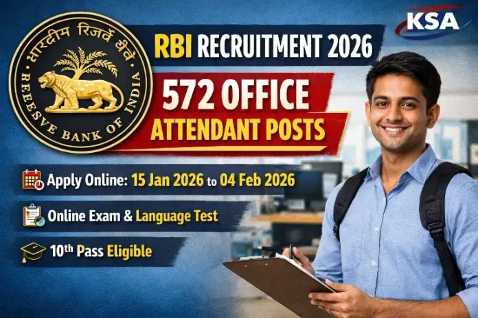 RBI Recruitment 2026: Registration Opens for 572 Office Attendant Posts