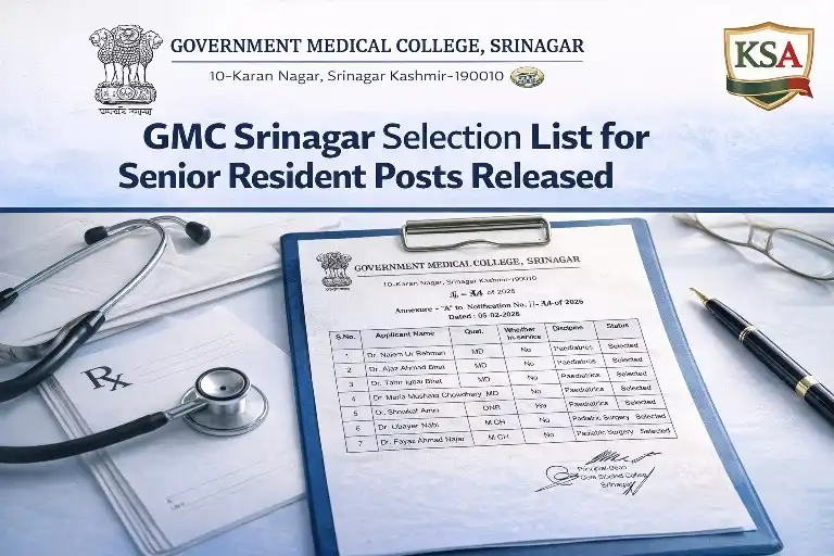 GMC Srinagar Releases Selection List for Tenure Posts of Senior Residents (SRs) in Various Departments