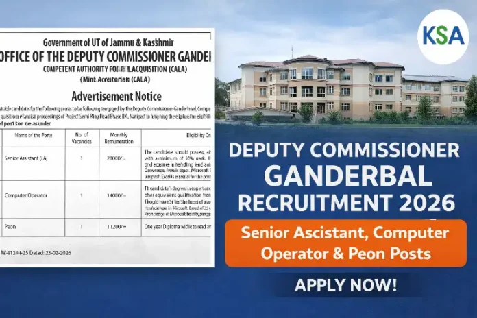 Deputy Commissioner Ganderbal Recruitment 2026: Apply for Senior Assistant, Computer Operator & Peon Posts | Check Eligibility, Salary & Interview Details