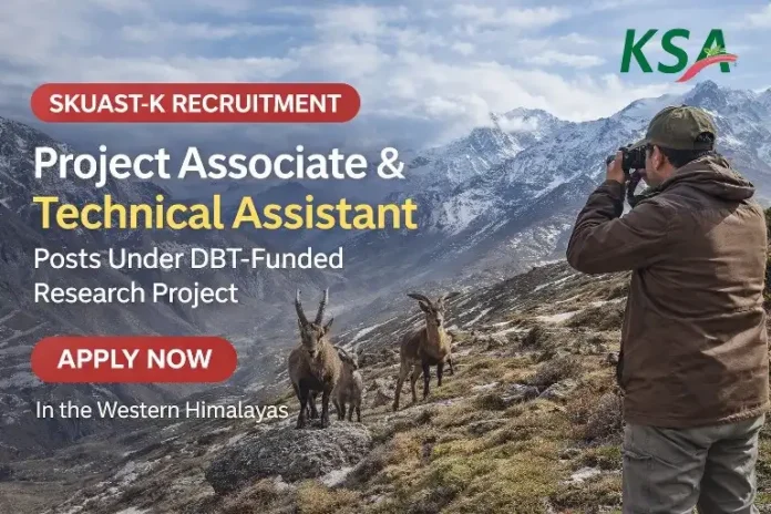 SKUAST-K Invites Applications for Project Associate and Technical Assistant Posts Under DBT-Funded Research Project