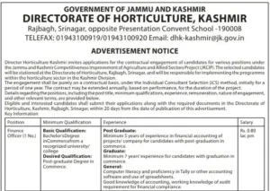 Directorate of Horticulture Kashmir Recruitment 2026: Apply for Finance Officer & Planning Officer Posts, Salary Rs 80,000/month