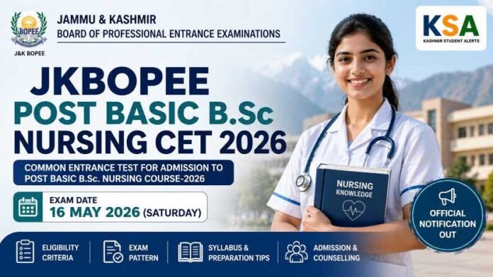 JKBOPEE Post Basic BSc Nursing CET 2026 on 16 May: Complete Details, Eligibility, Exam Pattern & Preparation Guide