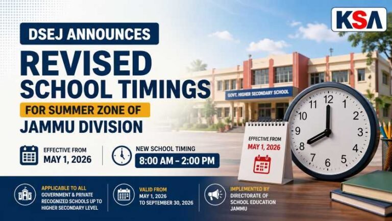 Directorate of School Education Jammu Revises Summer Zone School Timings in Jammu Division from May 1