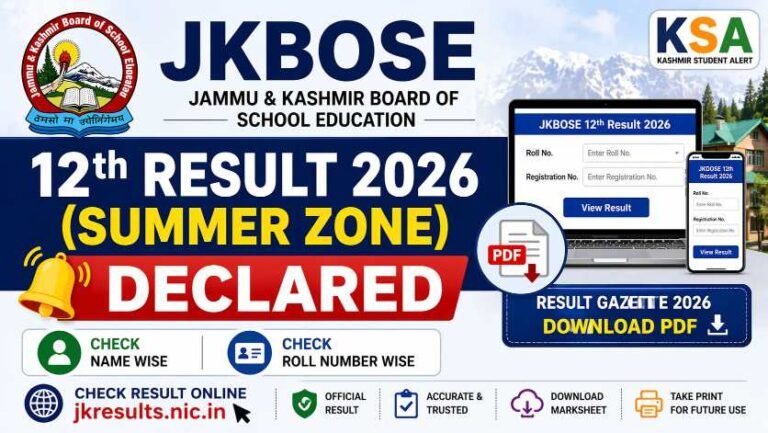 JKBOSE 12th Result Gazette 2026 Download – Check Class 12th Summer Zone Result Name Wise & Roll Number Wise