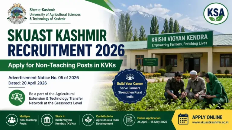SKUAST Kashmir Recruitment 2026: Apply for Non-Teaching Posts in KVKs – Check Eligibility, Dates & Full Details