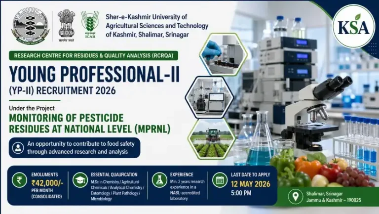 SKUAST-K Recruitment 2026: Young Professional-II Post Under MPRNL Project – Complete Details, Eligibility & How to Apply