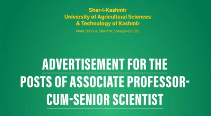 SKUAST Kashmir Associate Professor Recruitment 2026: Apply Online for Senior Scientist Posts