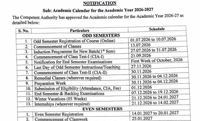 Central University of Kashmir Academic Calendar 2026-27 Released: Complete Schedule for Odd & Even Semesters