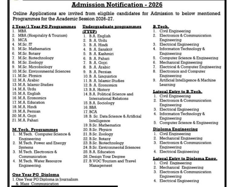BGSBU Admission 2026 Notification Out: UG, PG, B.Tech & Diploma Courses – Apply Online Before Deadline