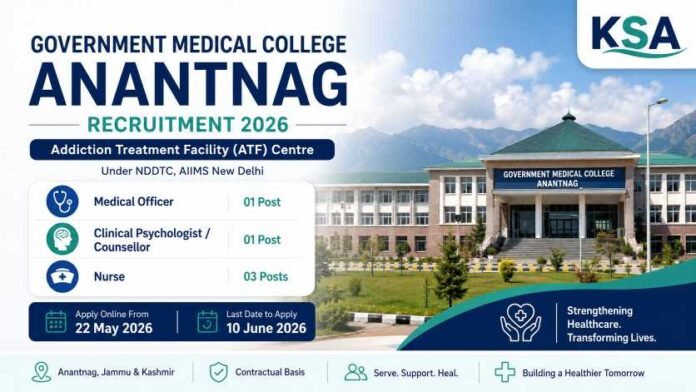 GMC Anantnag Recruitment 2026: Apply for Medical Officer, Clinical Psychologist & Nurse Posts