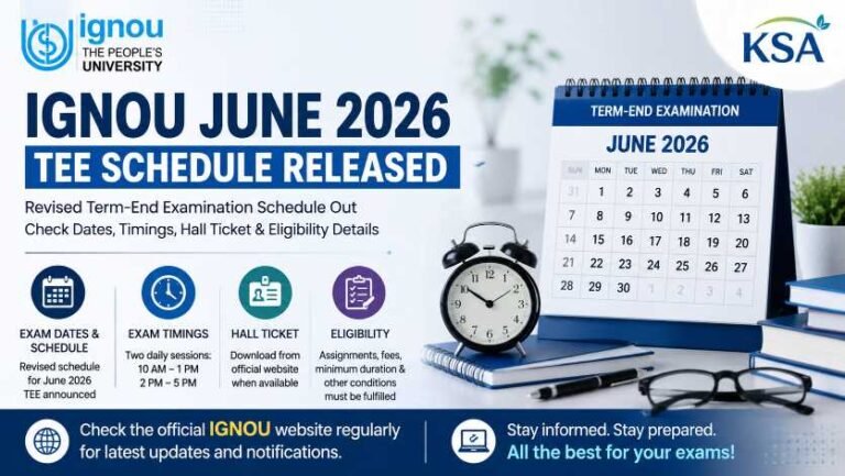 IGNOU Releases Revised June 2026 TEE Schedule; Hall Ticket, Exam Timings & Eligibility Details
