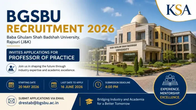 BGSBU Recruitment 2026: Baba Ghulam Shah Badshah University Invites Applications for Professor of Practice Posts