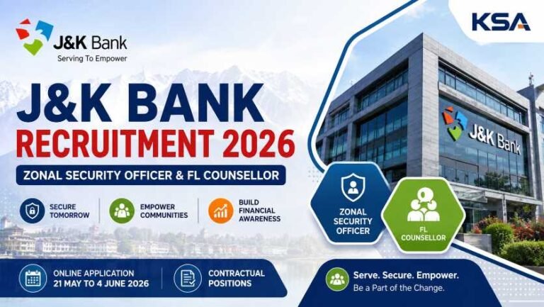 J&K Bank Recruitment 2026: Apply Online for Zonal Security Officer & FL Counsellor Posts, Check Eligibility, Salary & Last Date