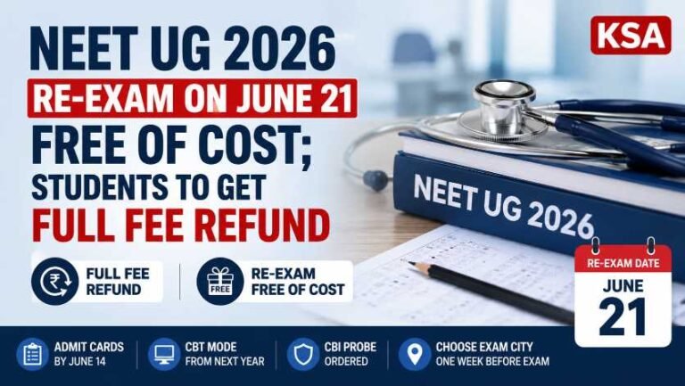 NEET UG 2026 Re-Exam on June 21 Free of Cost; Students to Get Full Fee Refund