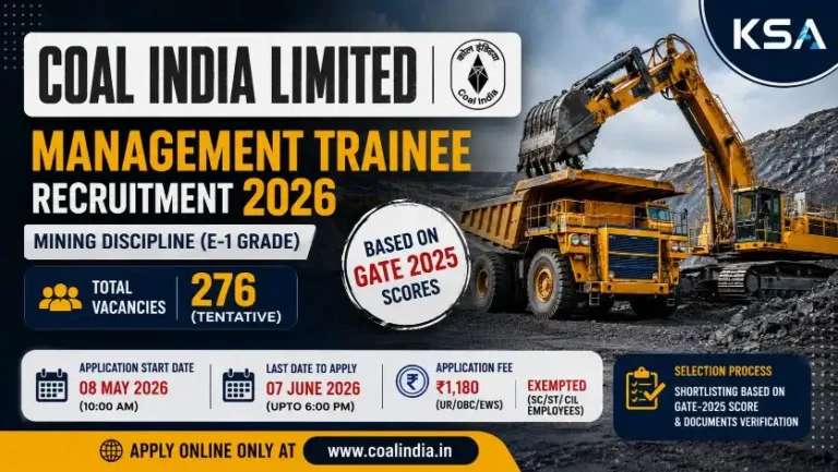 Coal India MT Recruitment 2026: 276 Mining Posts via GATE 2025 – Apply Online